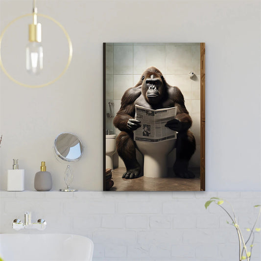 Funny Gorilla Bathroom Poster β Quirky Toilet Art Canvas Print