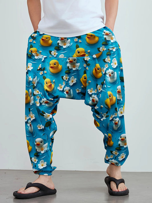 Menβs Summer Duck Print Shorts β Light Blue & Yellow Beachwear