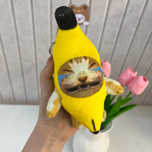 Creative Banana Cat Plush Toy Keychain β Quirky Pinch Cat Gift for Kids