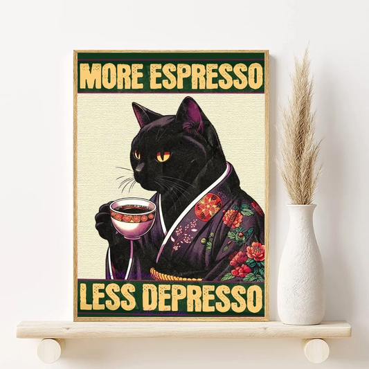 Funny Cat Slogan Poster β HD Canvas Art for Cafes, Homes & Bars