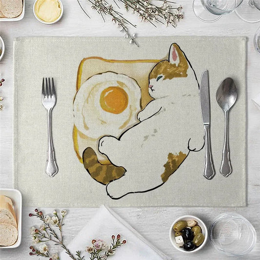 Funny Cat Pattern Kitchen Placemat β Creative Linen Table Mat for Home DΓ©cor