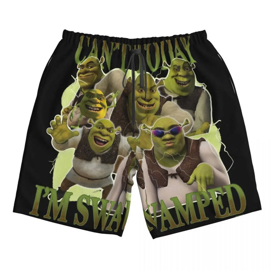 Kawaii Shrek Meme Beach Shorts β Cute Hawaiian Swim Trunks for Men & Kids