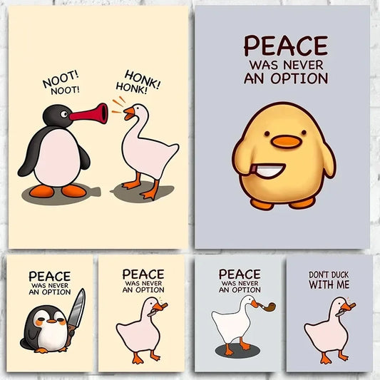 Funny Meme Goose & Duck Posters β Cartoon Canvas Wall Art for Bathroom & Room DΓ©cor