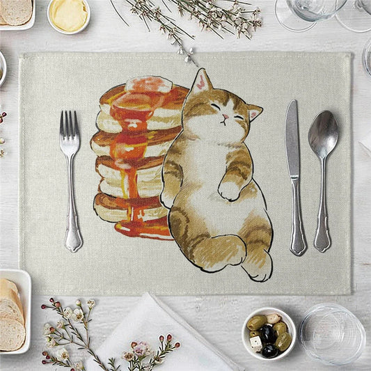 Funny Cat Pattern Kitchen Placemat β Creative Linen Table Mat for Home DΓ©cor