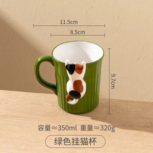 Cartoon Cute Cat Ceramic Mug β Embossed Coffee & Water Cup for Couples and Daily Use