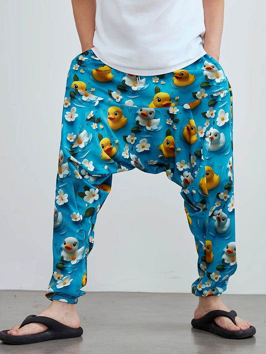 Menβs Summer Duck Print Shorts β Light Blue & Yellow Beachwear