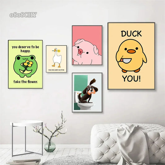 Funny Meme Animal Posters β Goose, Duck, Frog & Pig Canvas Wall Art for Home & Bathroom DΓ©cor