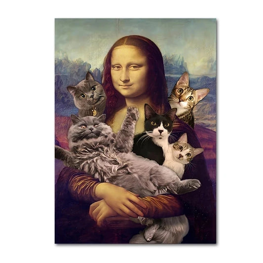 Mona Lisa with Cat Poster β Funny Canvas Wall Art for Home & Bar DΓ©cor