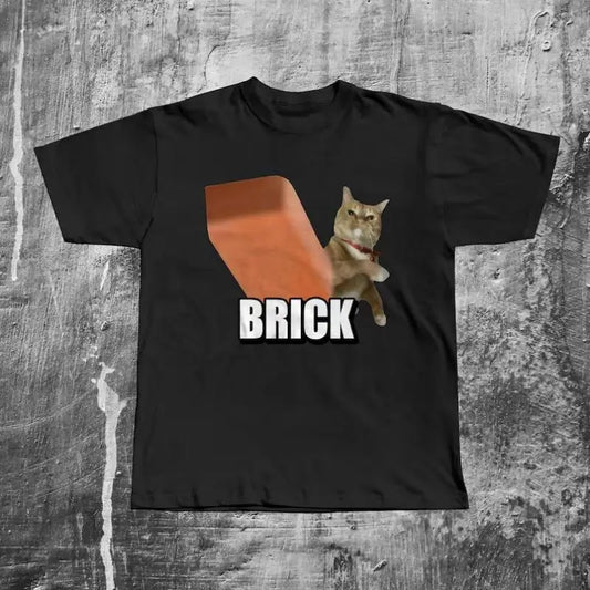 Funny Cat Throwing Brick T-Shirt – Silly Meme Tee for Cat Lovers