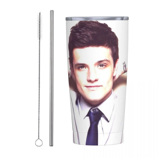 Josh Hutcherson Whistle Meme Insulated Tumbler – 20oz Vacuum Coffee Mug with Straw