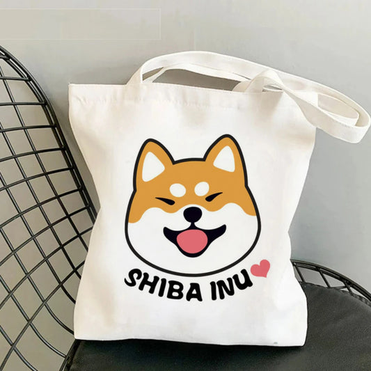 Kawaii Shiba Inu Meme Canvas Tote Bag – Eco-Friendly Reusable Shopper for Daily Use