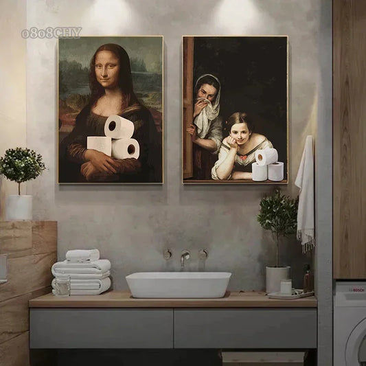 Mona Lisa Bathroom Meme Canvas – Funny Toilet Wall Art Poster