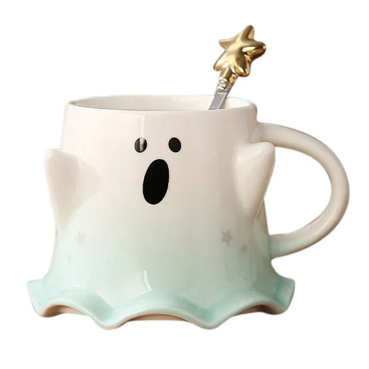 Halloween Ceramic Mugs – Creative Ghost Coffee & Milk Mug with Spoon