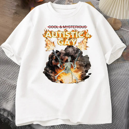Autistic and Gay Skeleton Explosion T-Shirt – Unhinged Meme Tee for Men & Women