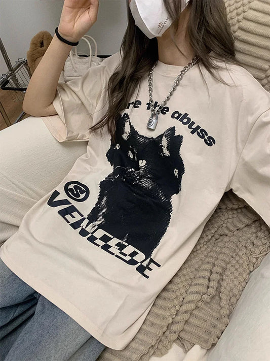 Hydra Cat Oversized T-Shirt – Y2K Streetwear Hip Hop Tee for Men
