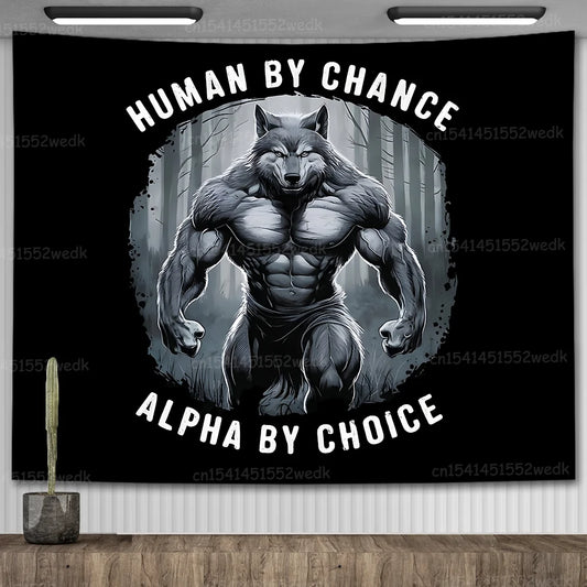 Emo White Wolf Sitting Meme Tapestry – Werewolf Wall Hanging for Bedroom & Home Decor