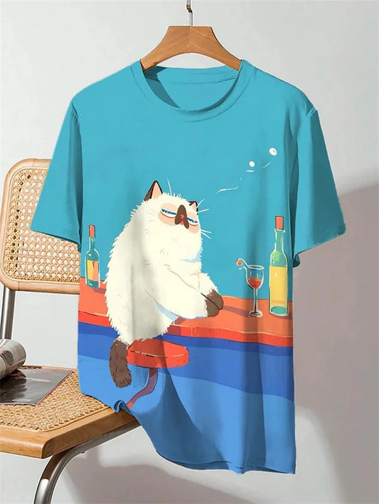 Funny Cat Graphic T-Shirts – Men's Oversized Harajuku Style Summer Tee
