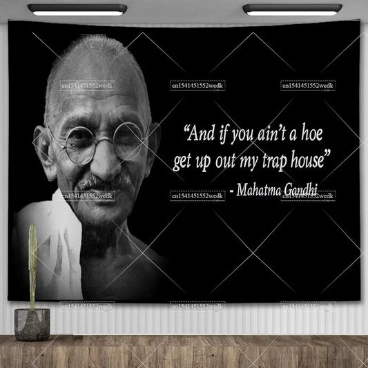Chief Gandhi Meme Tapestry – Funny Flag Quote Wall Banner for Aesthetic Rooms & Yoga Spaces