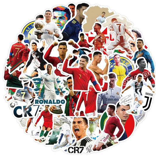 50PCS Cristiano Ronaldo Cartoon Stickers – Waterproof Anime-Style Stickers for Laptops, Bottles, Trunks & More