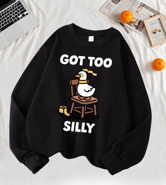 Got Too Silly Goose Sweatshirt – Cute Bench Goose Print Pullover for Women