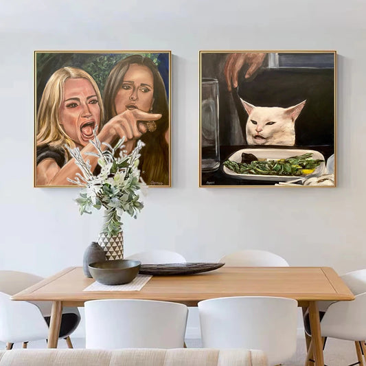 "Woman Yelling at the Cat" Meme Poster – Abstract Wall Art Print (2-Piece Set)