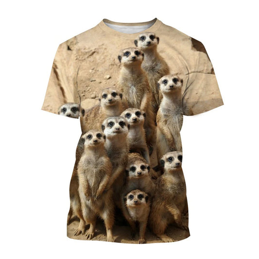Funny Animal Meerkat 3D Print T-Shirts – Casual Oversized Streetwear for All Ages