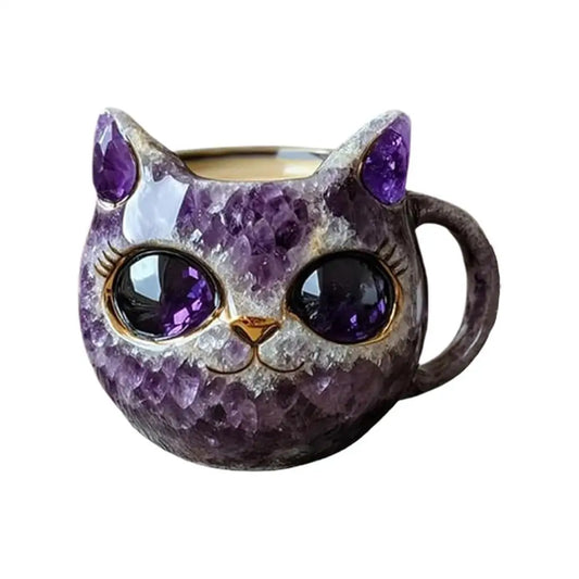 Cat Coffee Mug – Handmade Mineral Crystal Resin Tea Cup