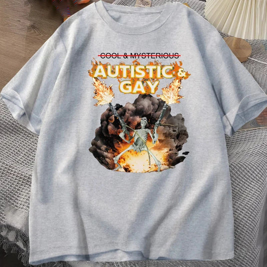 Autistic and Gay Skeleton Explosion T-Shirt – Unhinged Meme Tee for Men & Women