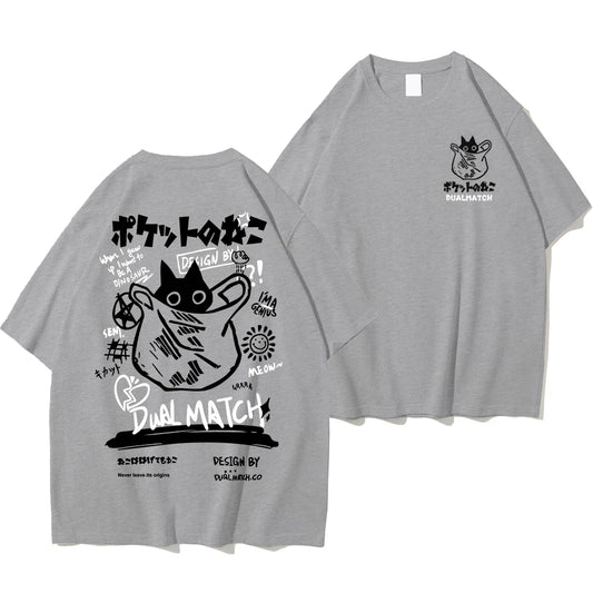 Kawaii Cat Cartoon T-Shirt – Harajuku Y2K Couple Streetwear Tee (2024 Summer)