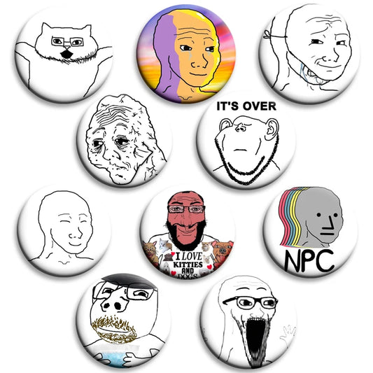 32mm Wojak & Soyjak "It’s Over" Meme Lapel Pin – Funny Metal Badge for Bags, Clothes & Gifts