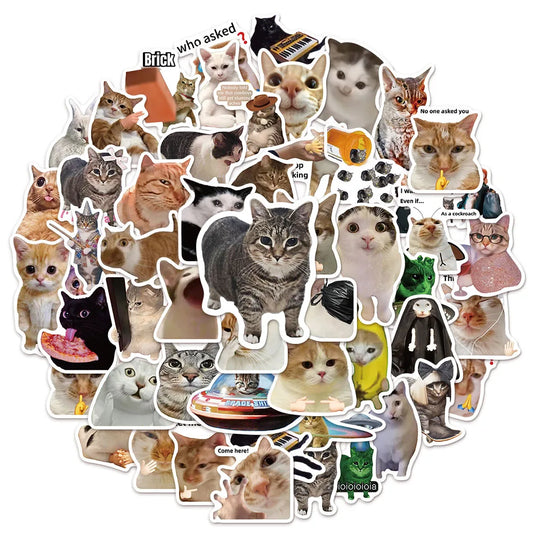50/100PCS Cat Meme Sticker Pack – Funny DIY Graffiti Stickers for Laptops, Water Bottles, and More