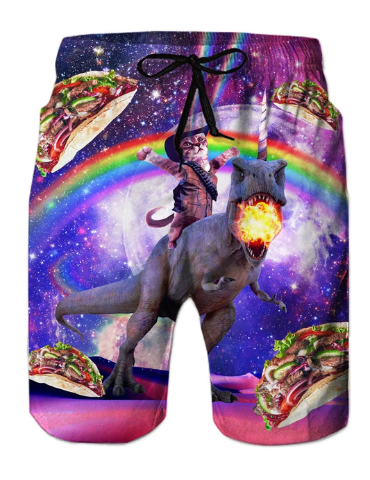 Funny Animal Dinosaur Beach Shorts – 3D Printed Men’s Swim Trunks for Summer