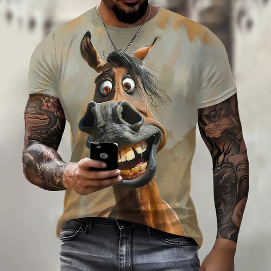 Funny 3D Donkey Print T-Shirt – Men's Hip Hop Streetwear Casual Summer Top