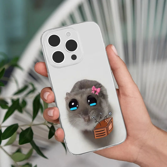 Sad Hamster Meme Phone Case – Transparent Soft Silicone Cover for iPhone (Models 7–16)