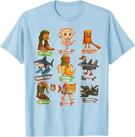 Italian Brainrot Animals Meme T-Shirt – Funny Y2K Graphic Tee for Boys & Meme Fans