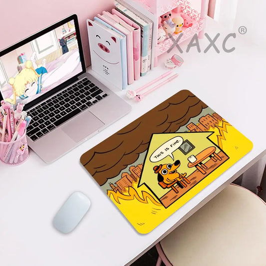 "This Is Fine" Dog Mouse Pad – Cute & Funny Gaming Desk Mat for PC and Laptop