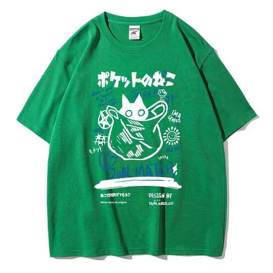 Kawaii Cat Cartoon T-Shirt – Harajuku Y2K Couple Streetwear Tee (2024 Summer)