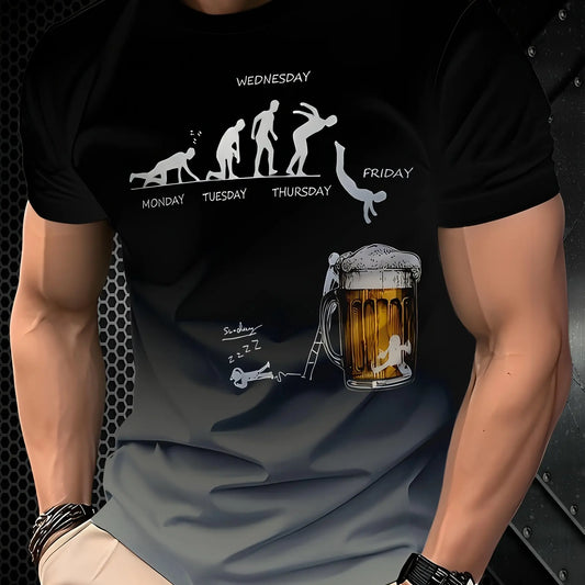 Men's 3D Printed Gradient Beer T-Shirt – Funny “Evolution of Man & Beer” Meme Tee
