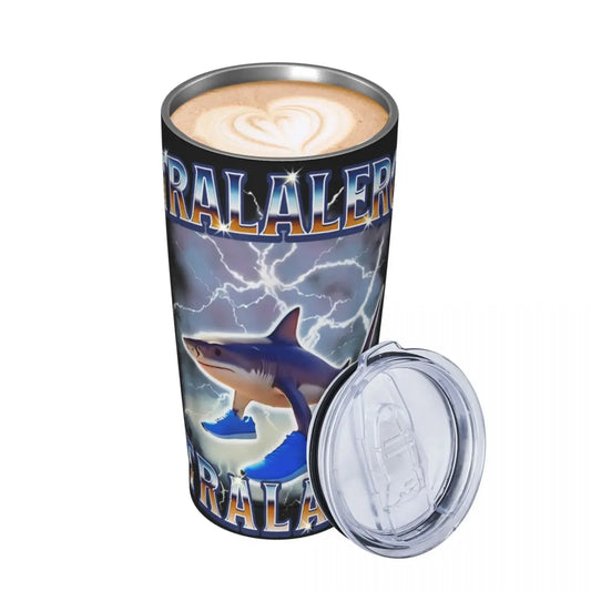 Tralalero Tralala Italian Brainrot Meme Tumbler – Vacuum Insulated Thermal Cup with Lid & Straw