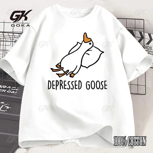 Depressed Goose T-Shirt – Funny Graphic Tee for Men & Women Harajuku Streetwear