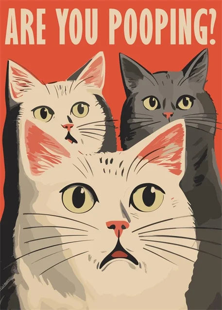 "Are You Pooping?" Cat Poster – Vintage Funny Bathroom Wall Art