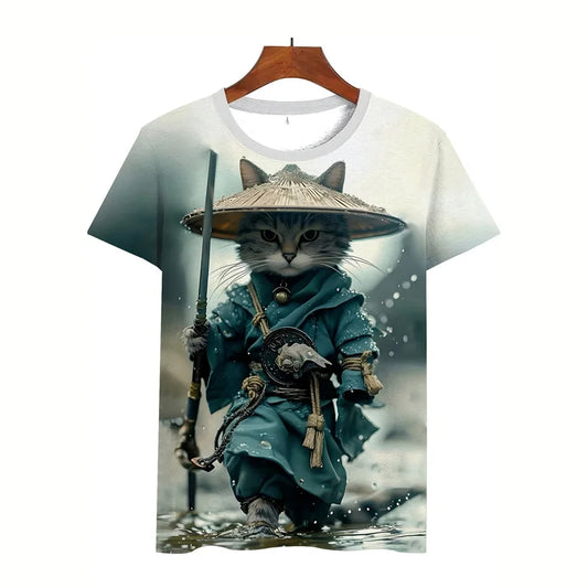 Funny 3D Cat Graphic T-Shirt – Men's & Kids' Summer Streetwear Tee