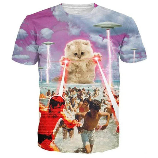 3D Printed Funny Cat T-Shirt – Unisex Animal Graphic Tee for Summer Streetwear
