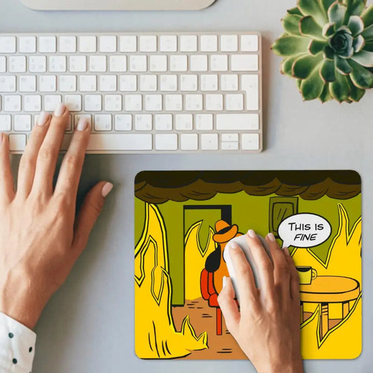"This Is Fine" Dog Mouse Pad – Cute & Funny Gaming Desk Mat for PC and Laptop
