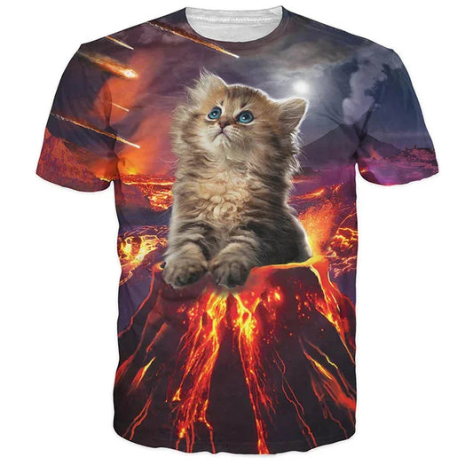 3D Printed Funny Cat T-Shirt – Unisex Animal Graphic Tee for Summer Streetwear