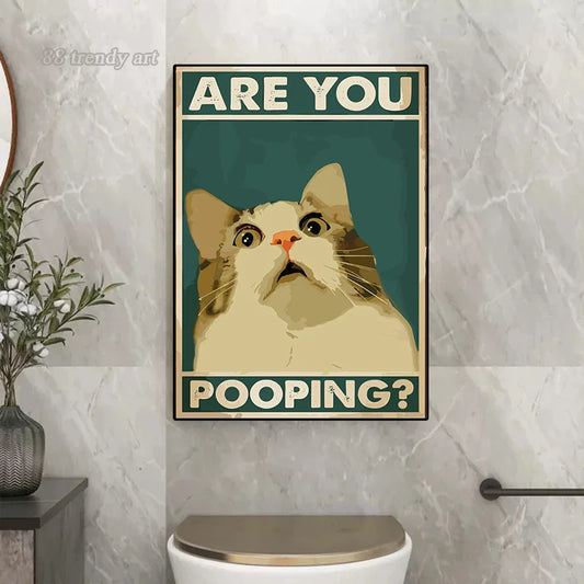 "Are You Pooping?" Cat Poster – Vintage Funny Bathroom Wall Art