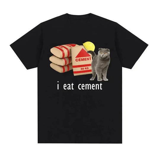 I Eat Cement T-Shirt – Cursed Cat Meme Tee for Women