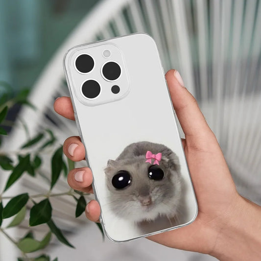 Sad Hamster Meme Phone Case – Transparent Soft Silicone Cover for iPhone (Models 7–16)