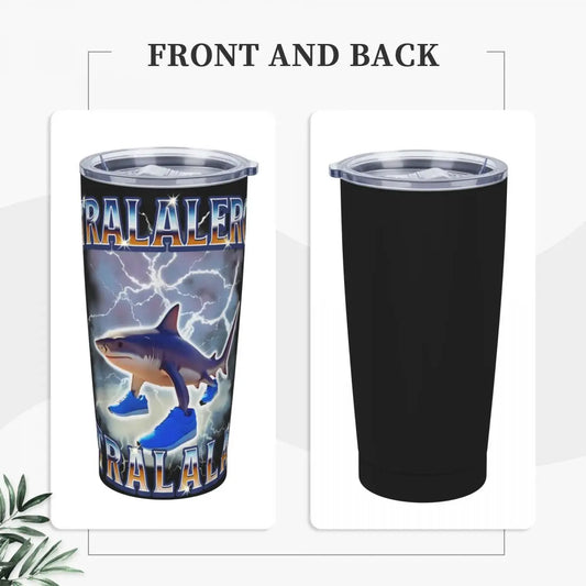 Tralalero Tralala Italian Brainrot Meme Tumbler – Vacuum Insulated Thermal Cup with Lid & Straw