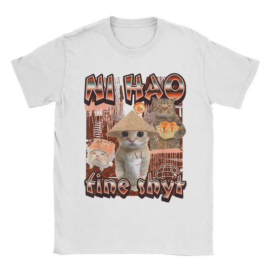 Ni Hao Fine Shyt Meme T-Shirt – Funny Bootleg Cat Tee for Men & Women